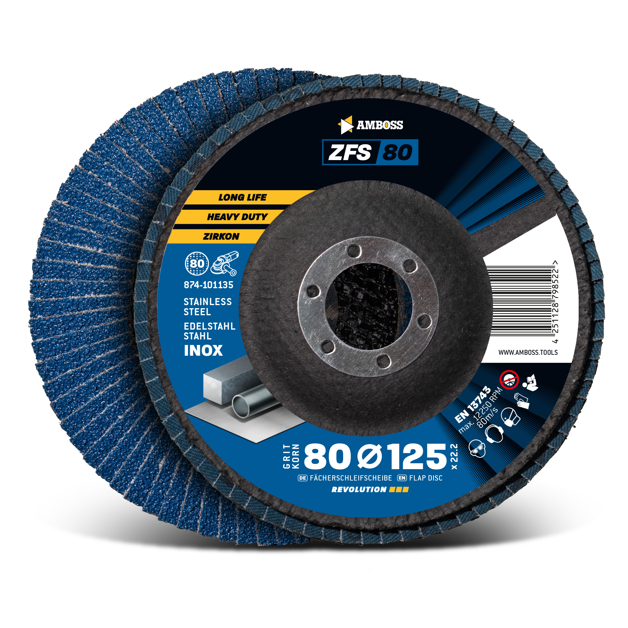 1x Amboss ZFS Fächerschleifscheibe Korn:80 Ø125mm