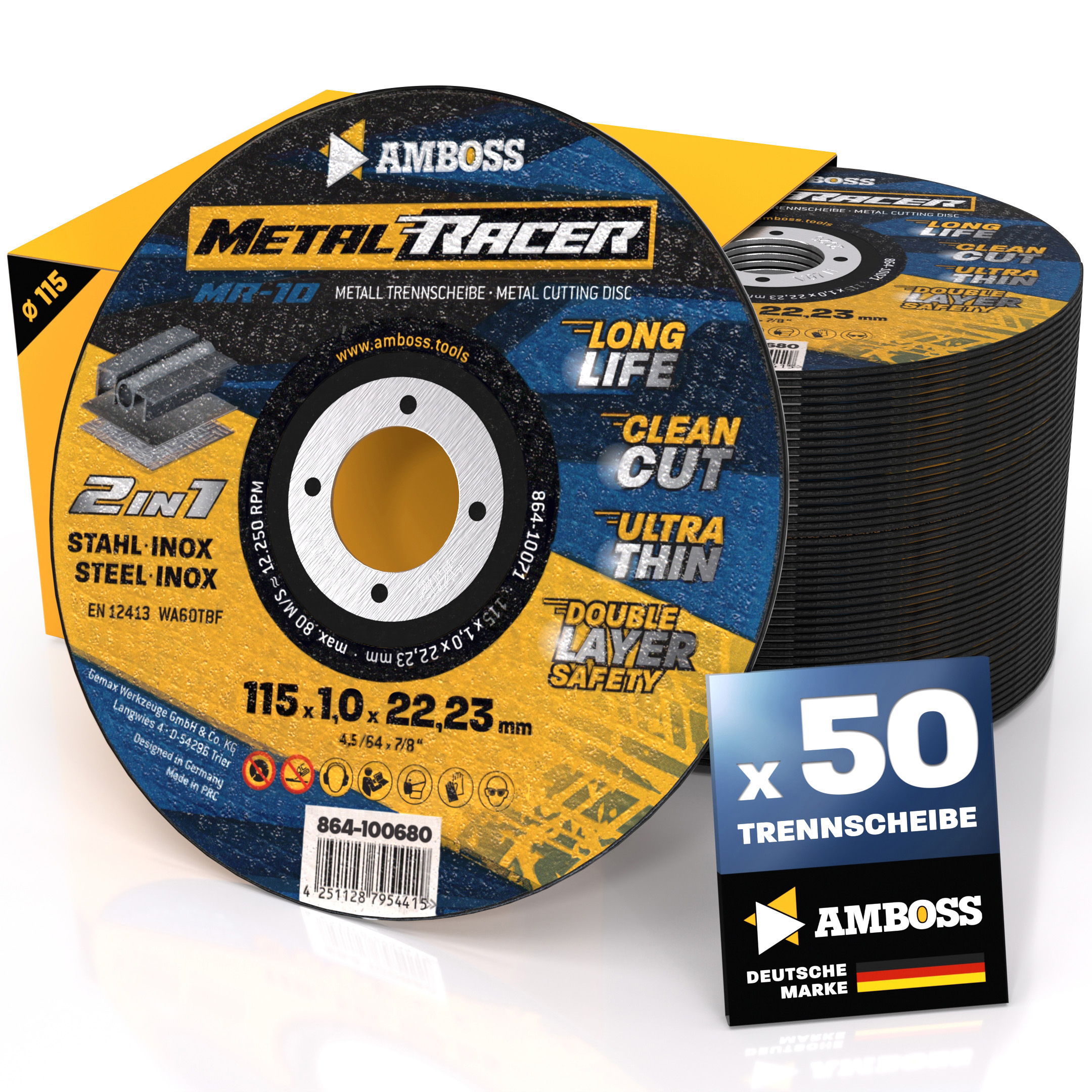 50x Amboss Metal Racer Trennscheibe | Ø115 mm - 1 mm -  22.23 mm |
