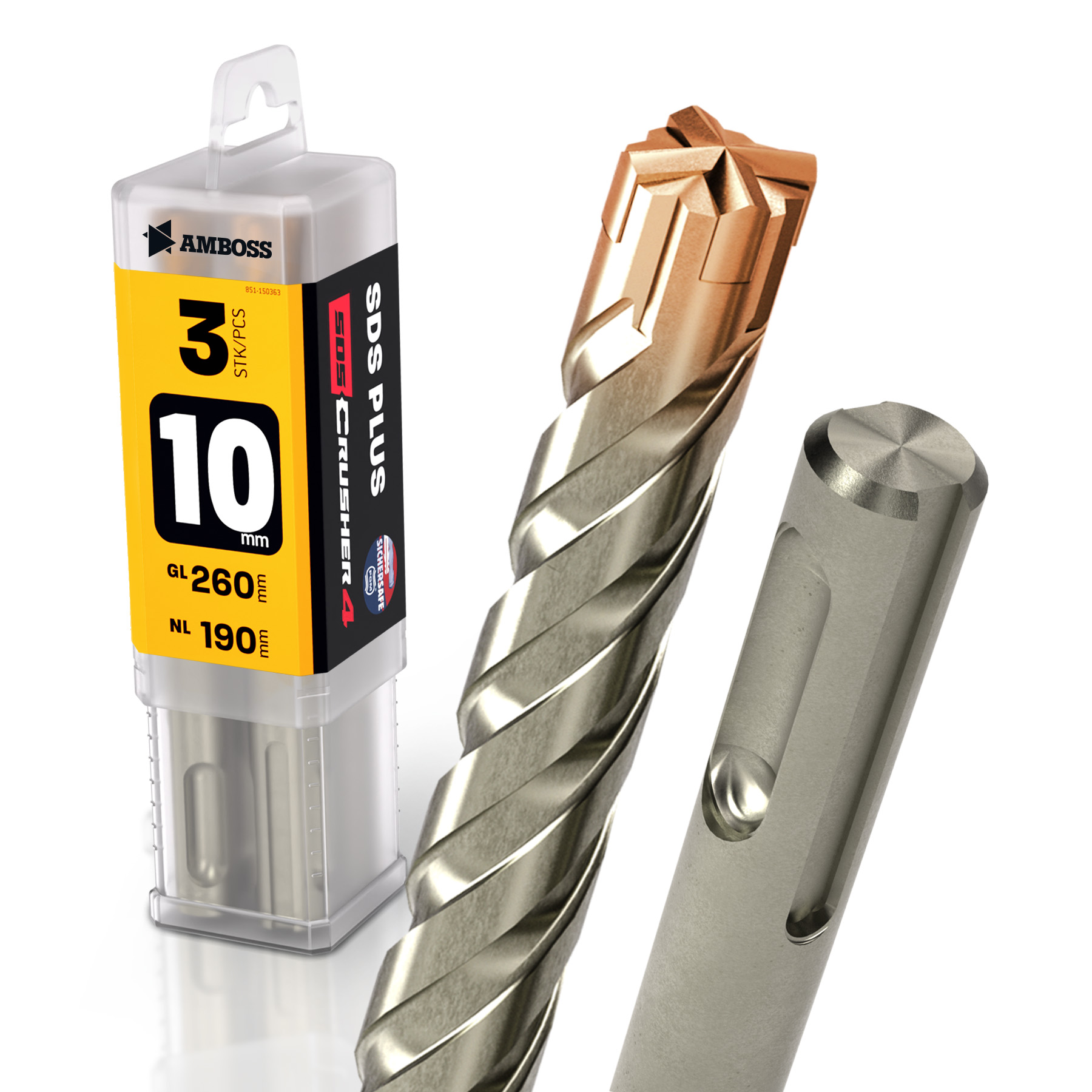3x Bohrer SDS Plus Schaft - Ø:10 mm - GL: 260 mm