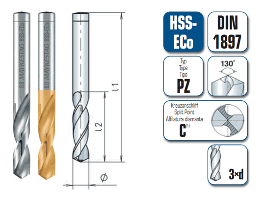 10 x HSS-ECo Spiralbohrer DIN 1897 - Ø:3.3 mm