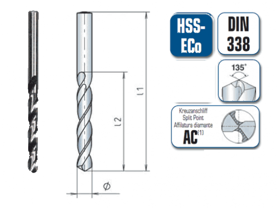 10 x HSS E Spiralbohrer DIN 338 - Ø:9.5 mm