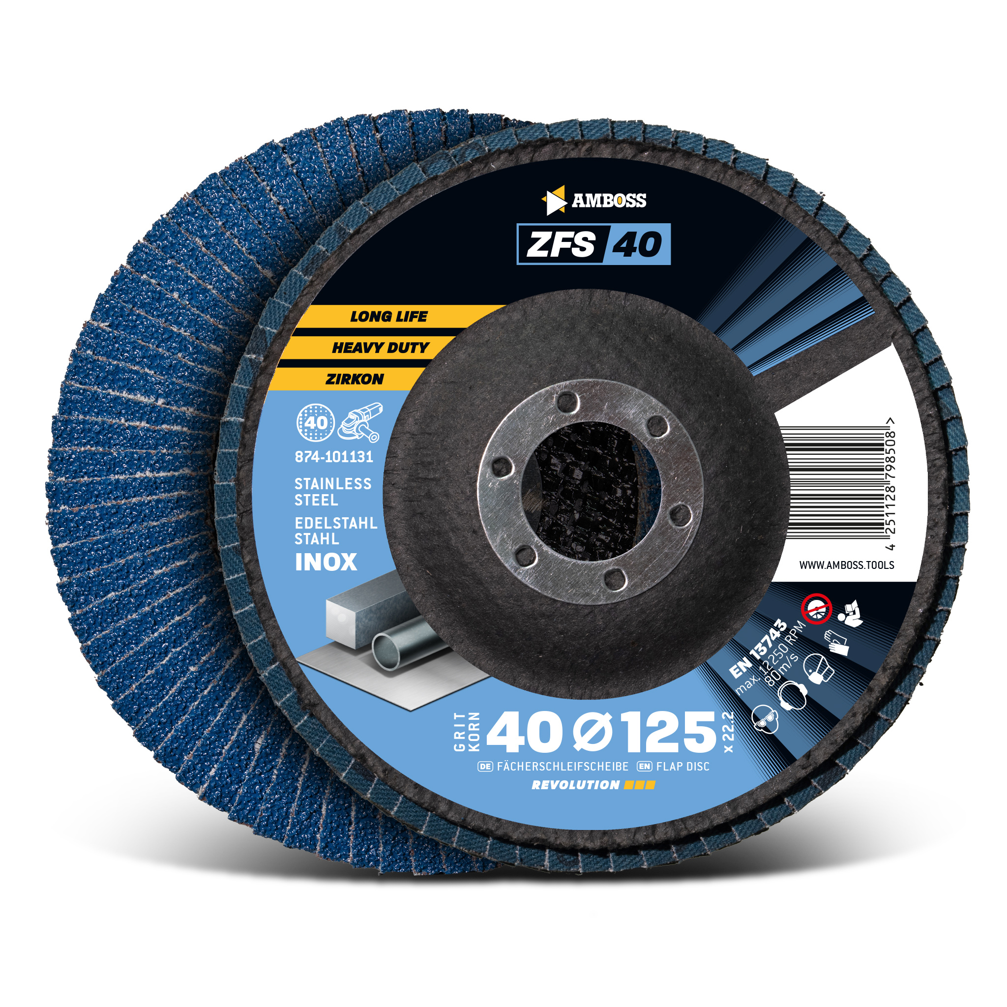 1x Amboss ZFS Fächerschleifscheibe Korn:40 Ø125mm