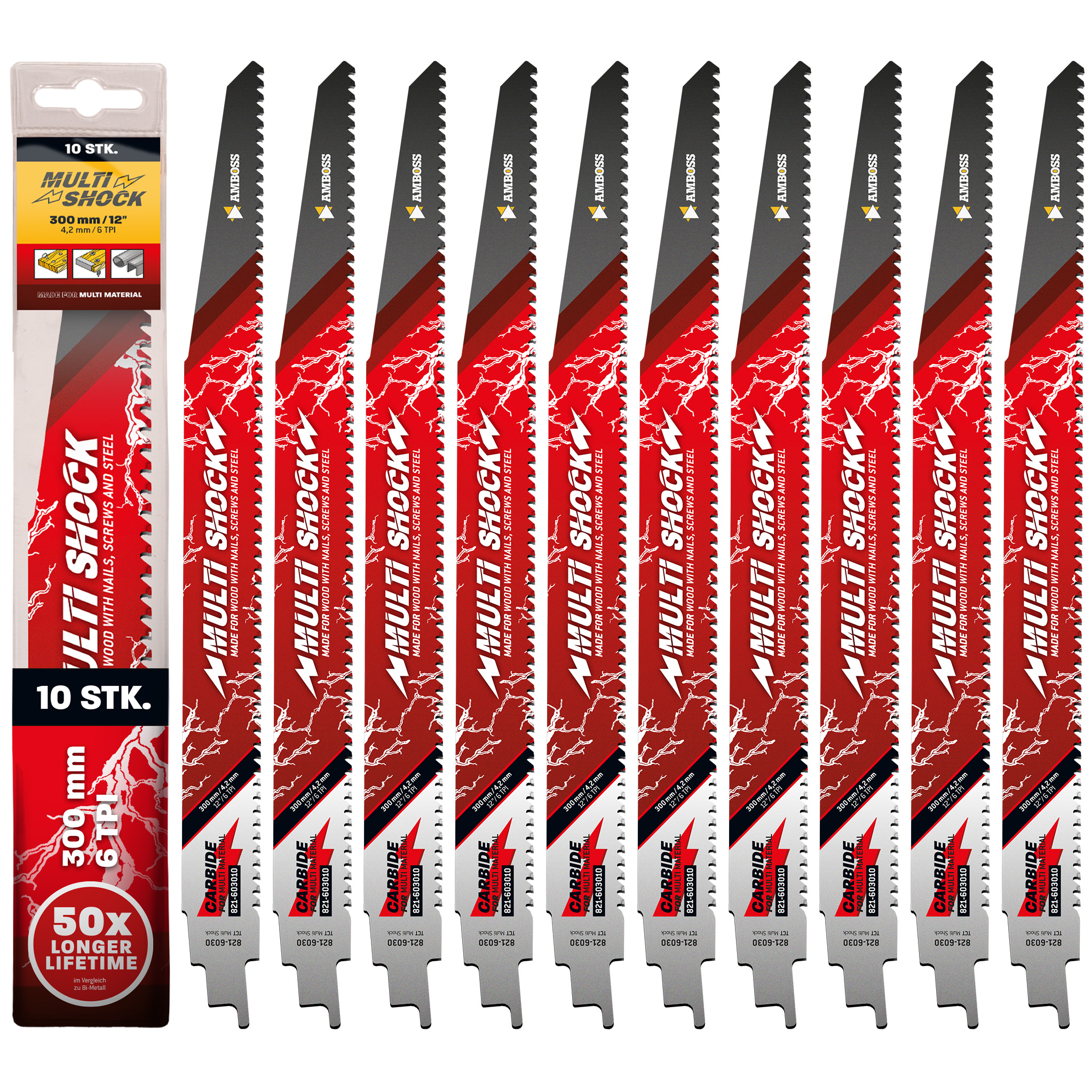 10x Amboss Multi Shock Säbelsägeblatt Länge 300 mm 6 ZpZ