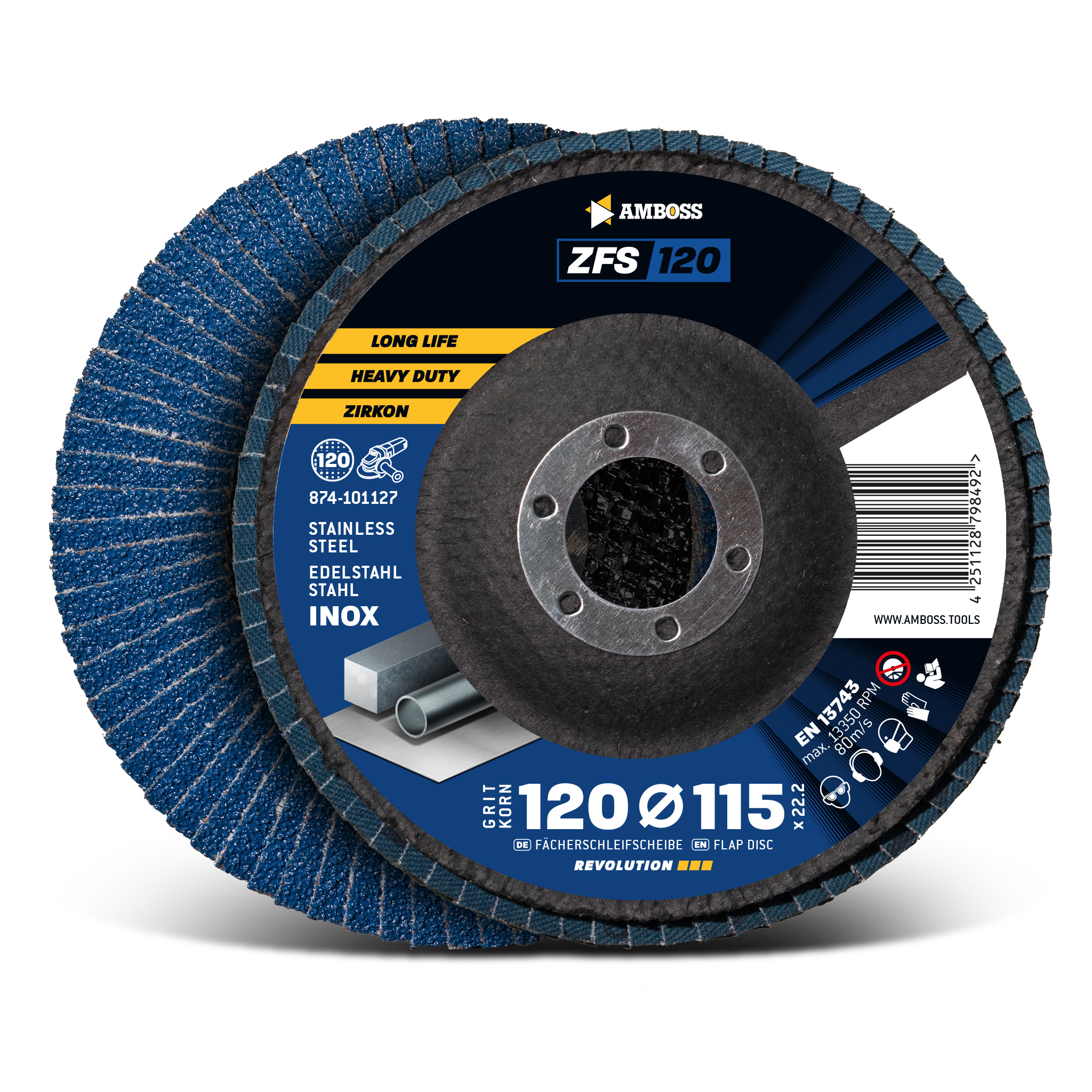 1x Amboss ZFS Fächerschleifscheibe Korn:120 Ø115mm
