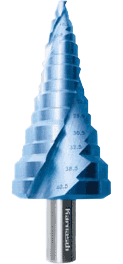 High-Tech Stufenbohrer mit SpiraleFür Materialien bis 4mmXE-Spezialstahl Bluedur-beschichtet