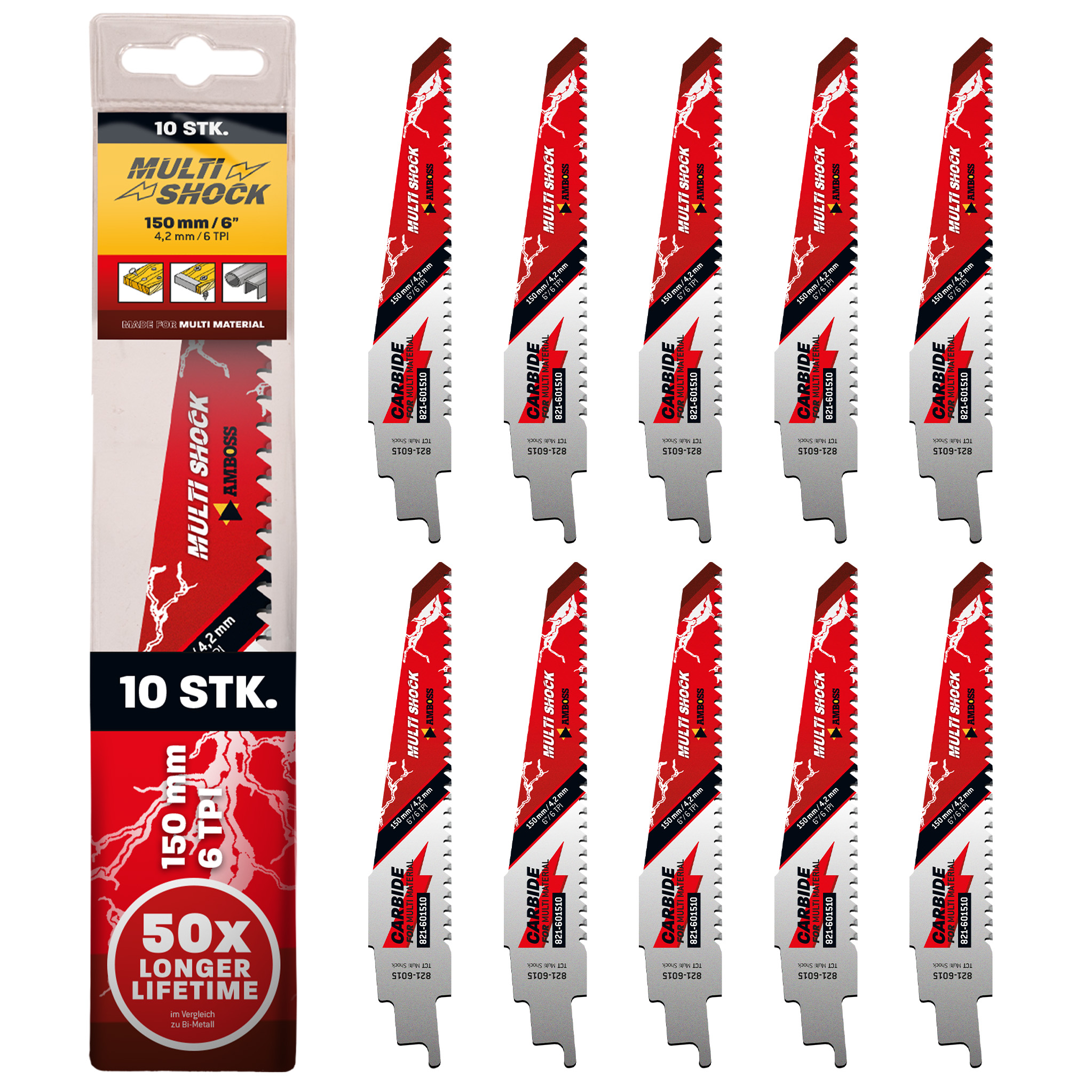 10x Amboss Multi Shock Säbelsägeblatt Länge 150 mm 6 ZpZ