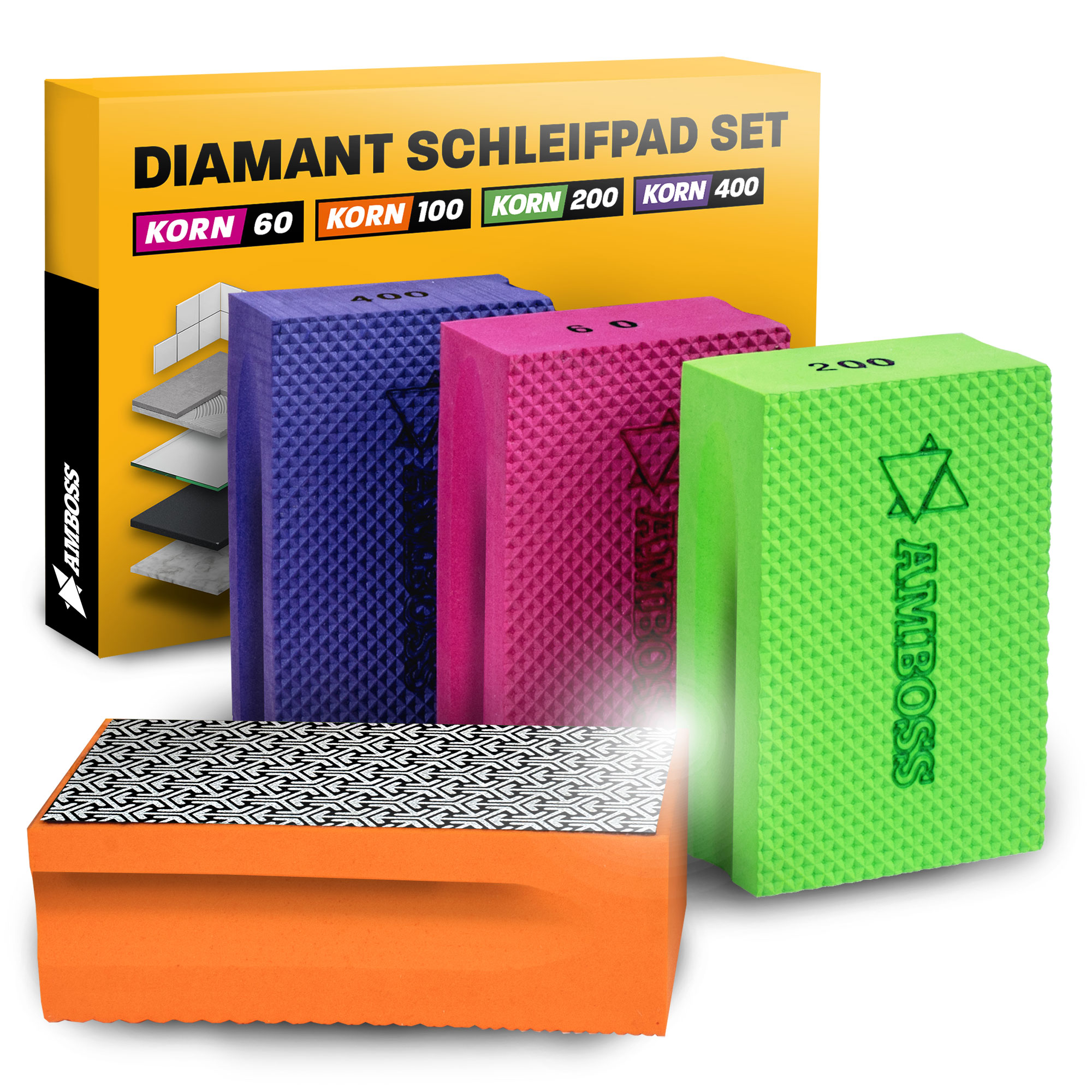 Amboss Diamant Schleifpad Set Korn 60-400