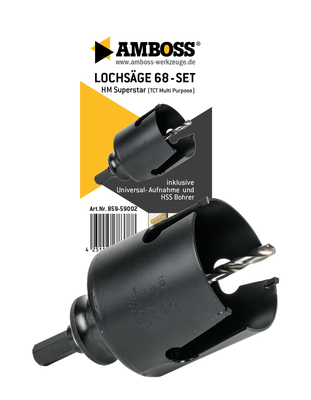 Amboss HM Lochsäge Basic 68 mm-(inkl. 6 kant Standardaufnahme)