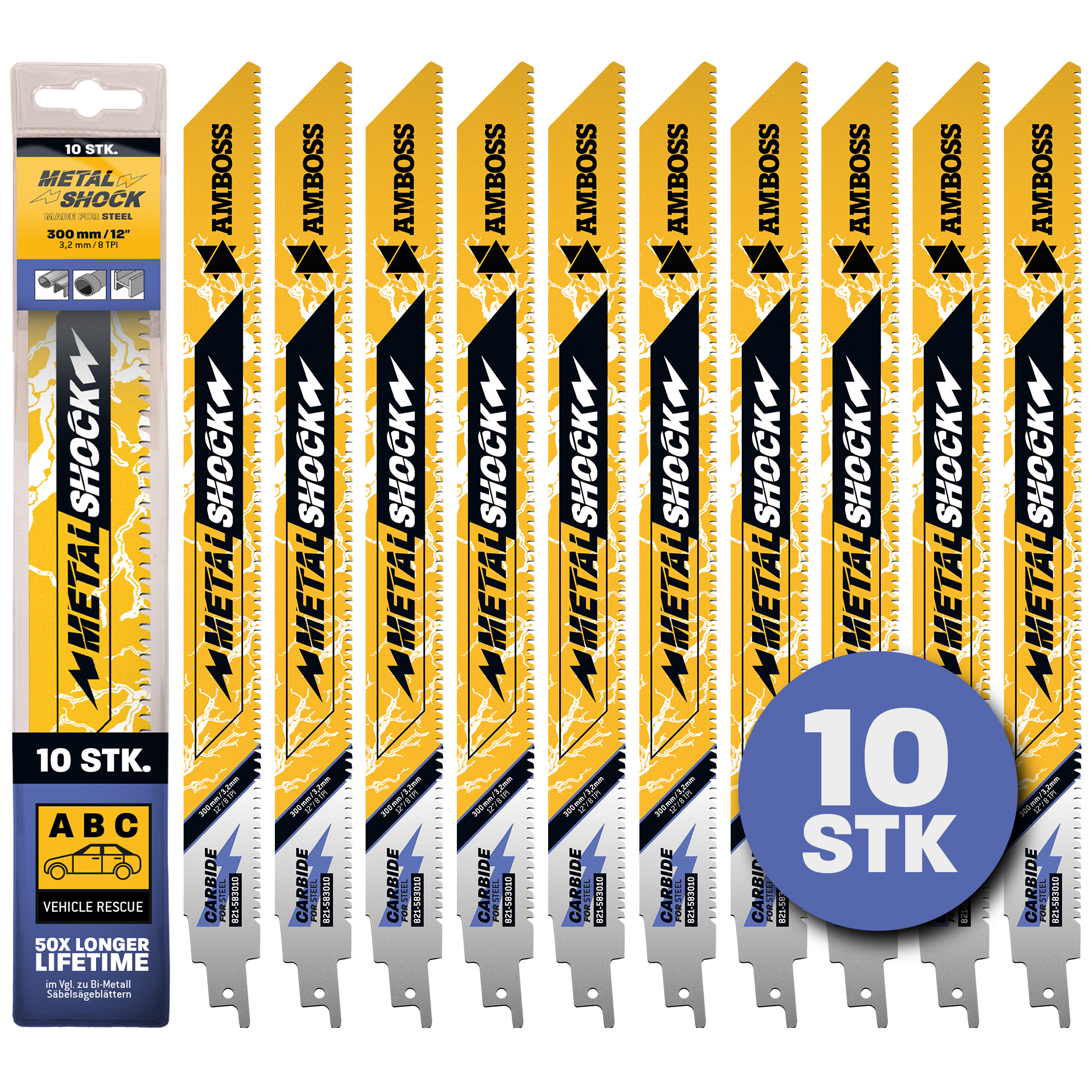 10x Amboss Metal Shock Säbelsägeblatt Länge 300 mm 8 ZpZ
