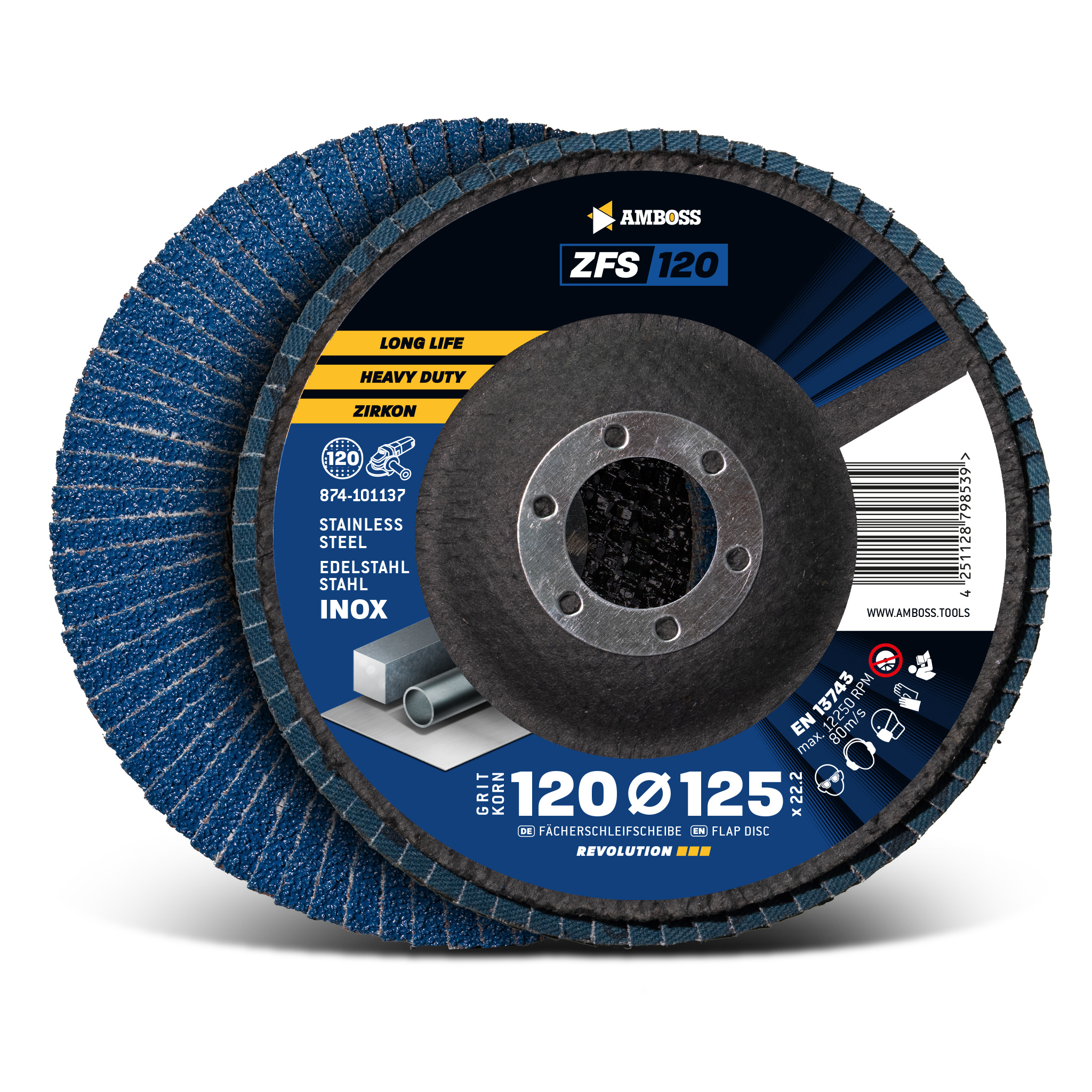 1x Amboss ZFS Fächerschleifscheibe Korn:120 Ø125mm