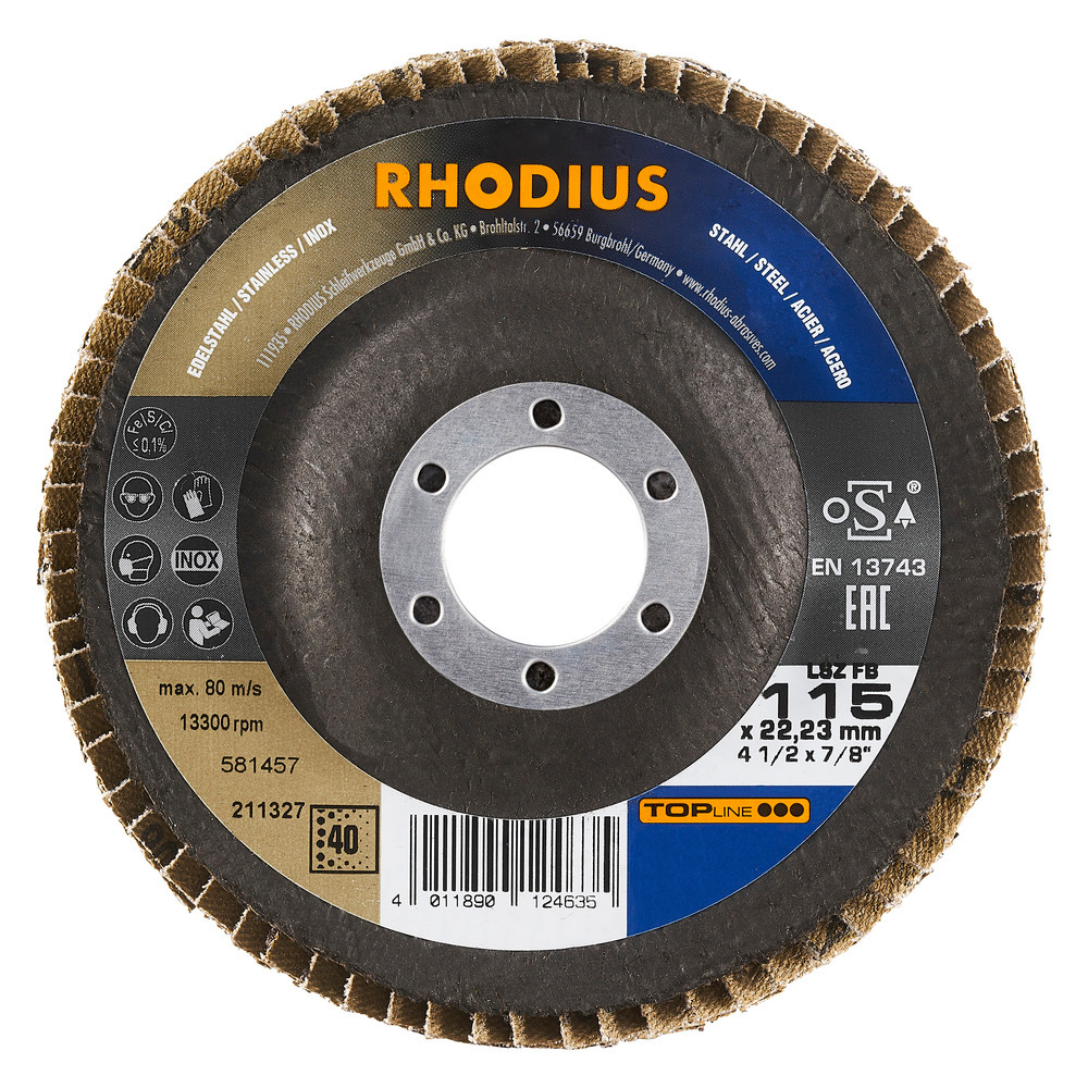 10x Rhodius LSZ FB Zirkon-Fächerschleifscheibe Korn:120 Ø115mm