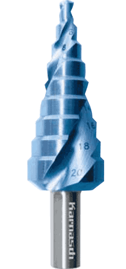 High-Tech Stufenbohrer mit SpiraleFür Materialien bis 4mmXE-Spezialstahl Bluedur-beschichtet