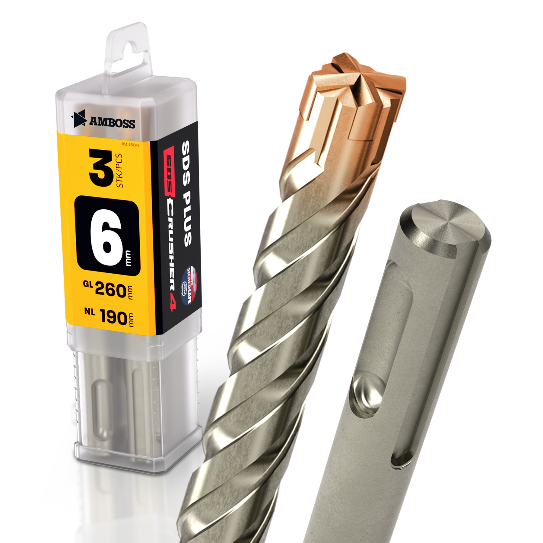 3x Bohrer SDS Plus Schaft - Ø:6 mm - GL: 260 mm