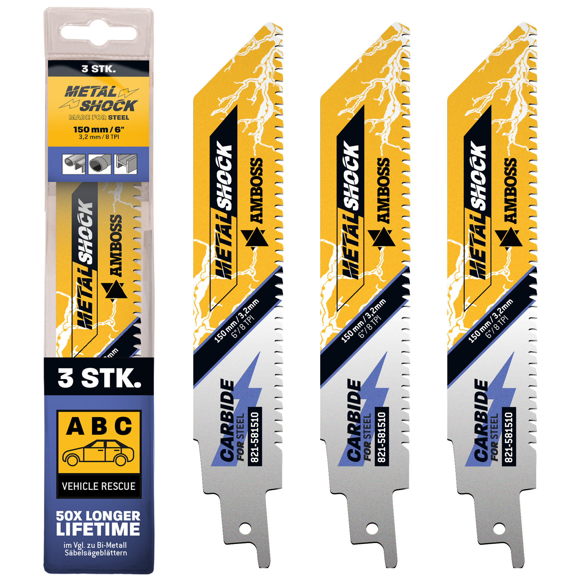 3x Amboss Metal Shock Säbelsägeblatt Länge 150 mm 8 ZpZ