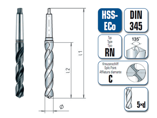 1 x HSS-ECo Spiralbohrer DIN 345 - Ø:14 mm