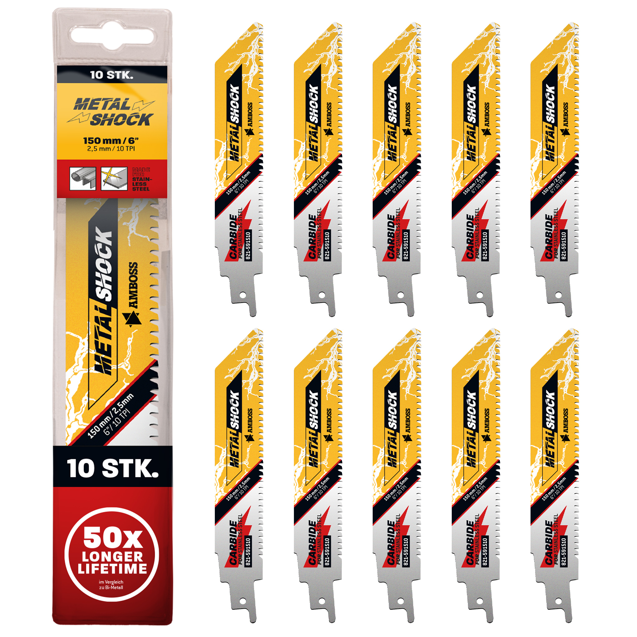 10x Amboss Metal Shock Säbelsägeblatt Länge 150 mm 10 ZpZ
