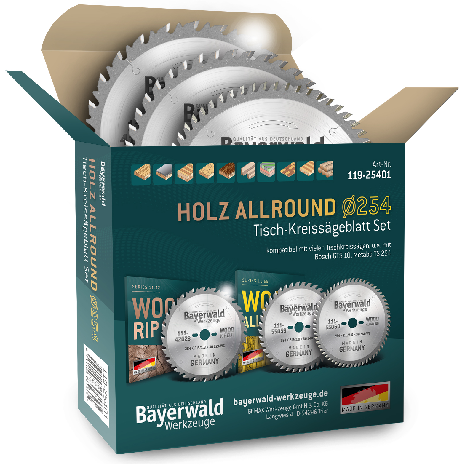 Kreissägeblatt Set 254 für Bosch GTS 10 und PTS 10 - der Allrounder