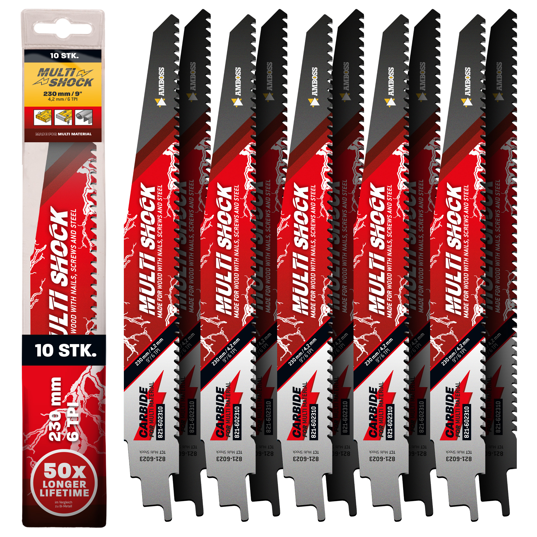 10x Amboss Multi Shock Säbelsägeblatt Länge 230 mm 6 ZpZ