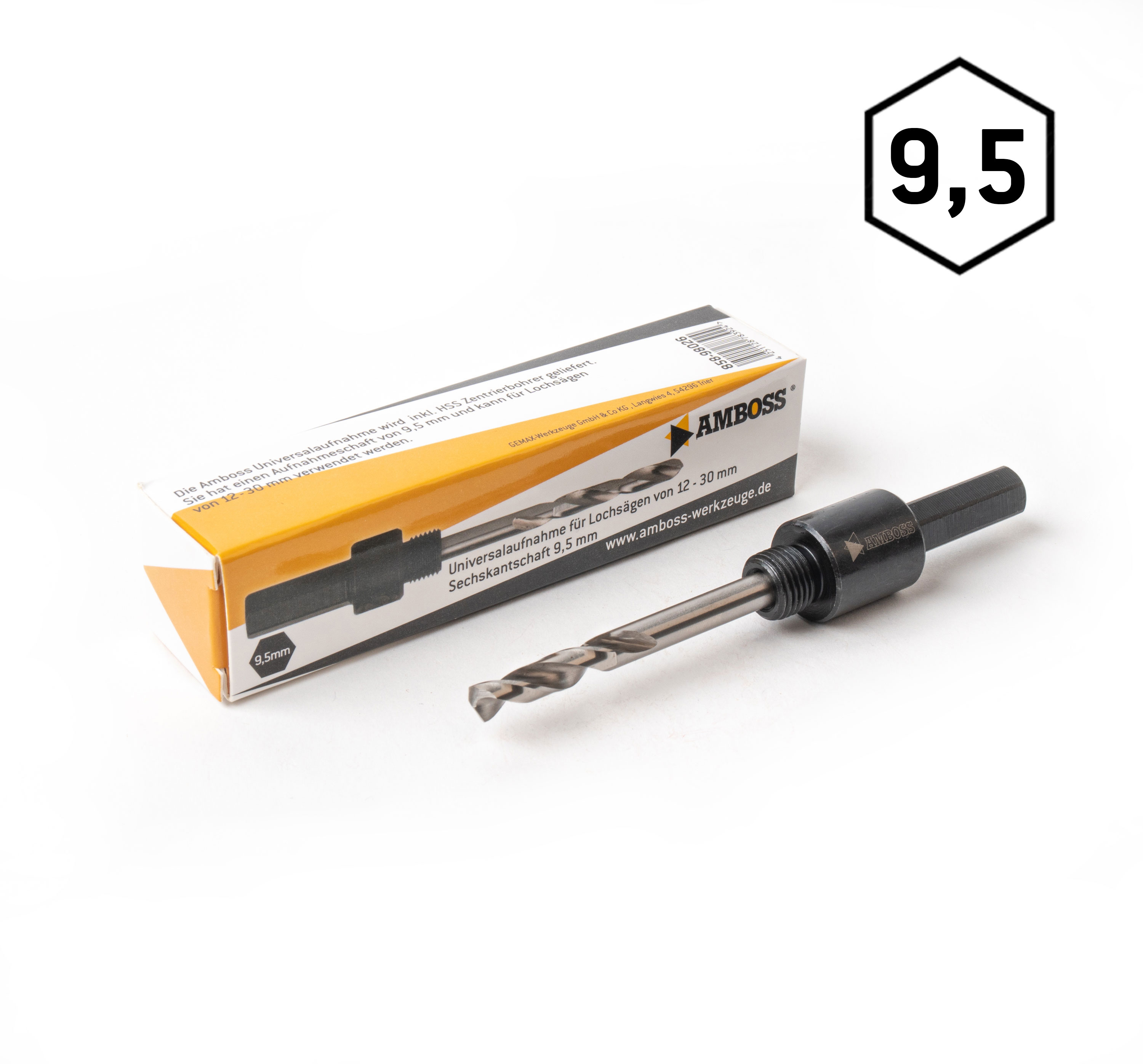 6-Kant Aufnahme 9,5mm - für Ø 14-30mm inkl. HSS Zentrierbohrer